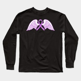 Light Purple/Pink Awareness Ribbon with Angel Wings Long Sleeve T-Shirt